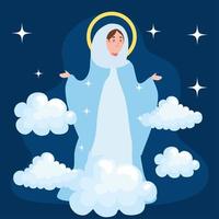 Assumption of Mary with clouds vector