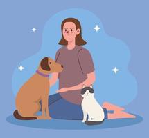 woman with pets vector