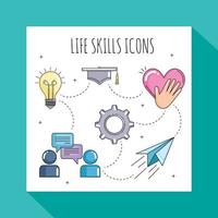 Life skills icons in frame vector