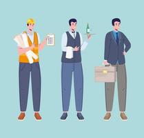 three professions workers characters vector