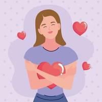 mujer con corazones vector