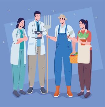 four professions workers characters vector