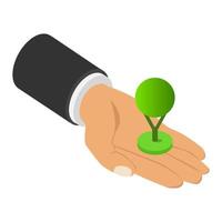 Tree in hand isometric vector