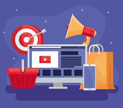 computer with icon set vector