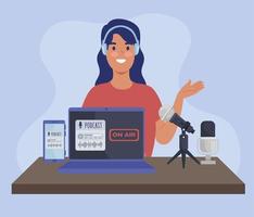 Podcaster femenina en el lugar de trabajo vector