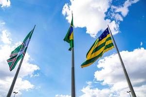 Goiania, Goias, Brazil, 2019 - Flags of the city of Goiania, state of goias and the Federative Republic of Brazil photo