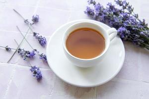 Cup of lavender tea photo