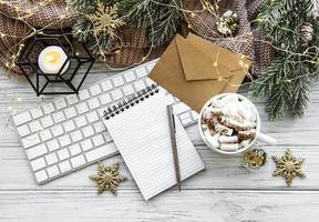 Flat lay Christmas home office