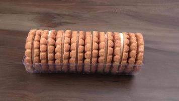 Top view of Sweet jam biscuits. Sandwich biscuits or Cream biscuits isolated. photo