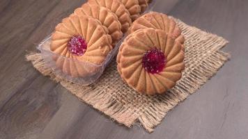 Top view of Sweet jam biscuits. Sandwich biscuits or Cream biscuits isolated. photo