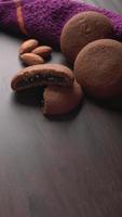 Stack tasty and Chocolate cookies on a beautiful background. photo