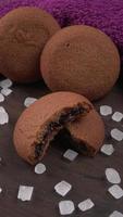 Stack tasty and Chocolate cookies on a beautiful background. photo
