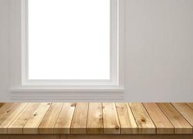 Wood table with window background photo