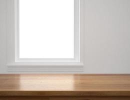 Wood table with window background photo