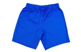 Pantalones cortos azules para correr aislados sobre fondo blanco, pantalones cortos deportivos azules sobre blanco foto