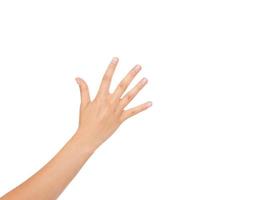 asian,korean hand show number five isolated on white background,copy space photo