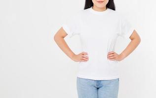 young asian japanese woman in blank white t-shirt. t shirt design and people concept. Shirts front view isolated on white background. Mock up. Copy space. photo