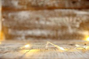 wood table and blur abstract bokeh light background photo