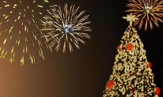 Christmas tree on a fireworks background photo