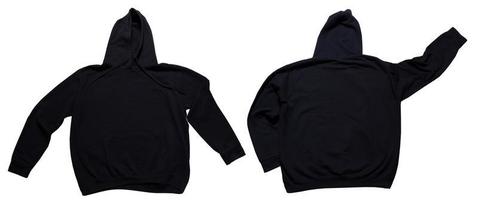 Black hoodie mock up set front and back view. Hoody isolated on wgite background, sweatshirt mock up. Hoodie mockup isolated over white photo