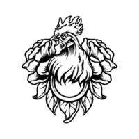 Rooster With Rose Silhouette