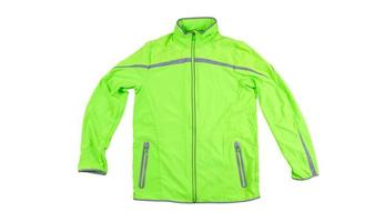 Chaqueta deportiva aislada, chaqueta verde para correr o andar en bicicleta sobre un fondo blanco - reflectores en la chaqueta foto