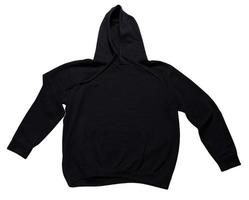 Black hoodie isolated on white background. Hoody isolated over white, hooded sweater mockup photo