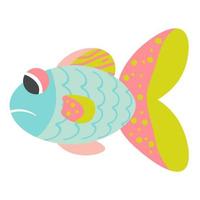 Sad cartoon blue, pink, yellow fish isolated on white background. vector