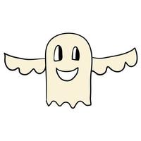 Cartoon doodle linear happy ghost isolated on white background. vector