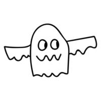 Cartoon doodle linear happy ghost isolated on white background. vector