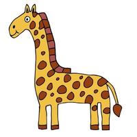 Cartoon doodle linear giraffe isolated on white background. Childlike style. vector