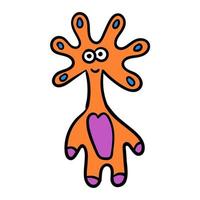 Cartoon doodle linear alien animal isolated on white background.