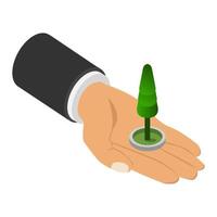 Tree in hand isometric vector