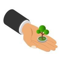 Tree in hand isometric vector