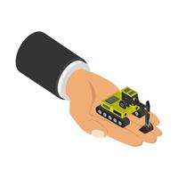 Excavator in hand isometric vector