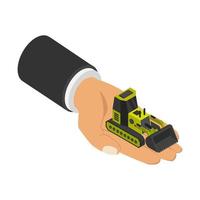 Excavator in hand isometric vector