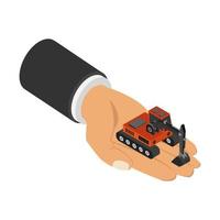 Excavator in hand isometric vector