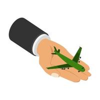 Plane in hand isometric vector