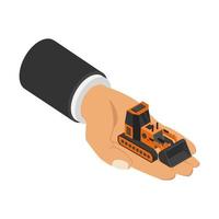 Excavator in hand isometric vector