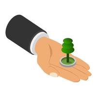 Tree in hand isometric vector