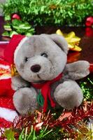 Close up of Teddy christmas decoration backgrounds photo