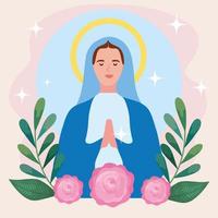 Assumption of Mary with flowers vector