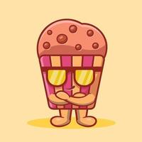 Mascota de pastel de muffin fresco aislado de dibujos animados en estilo plano vector