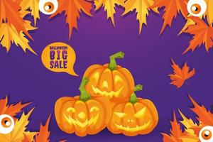 Venta de calabaza de Halloween 50 por ciento de descuento en concepto de descuento. banner y fondo ilustración vectorial vector