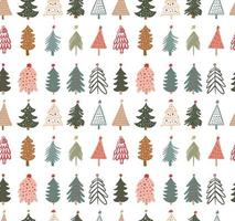 Cute winter season holiday childish seamless pattern with minimalist hand drawn various Christmas tree doodle. Beautiful New Year children naive background design, textile print vector