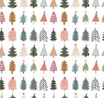 Cute winter season holiday childish seamless pattern with minimalist hand drawn various Christmas tree doodle. Beautiful New Year children naive background design, textile print vector