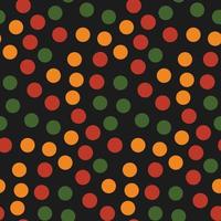 kwanzaa abstracto, mes de la historia negra, patrón transparente del diecinueve de junio con puntos en colores africanos tradicionales: negro, rojo, amarillo, verde sobre negro. vector de diseño de origen étnico