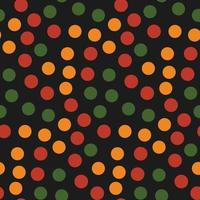 Abstract Kwanzaa, Black History Month, Juneteenth seamless pattern with dots in traditional African colors - black, red, yellow, green on black. Vector ethnic background design