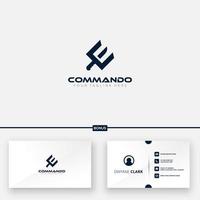 Commando logo initial e with equipment knife for the logo and free business card vector