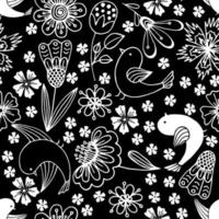 Seamless print with flowers, leaves and birds. vector